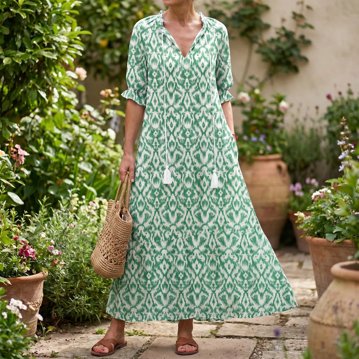 Women's Boho Maxi Dress - Casual Summer V Neck Sundress