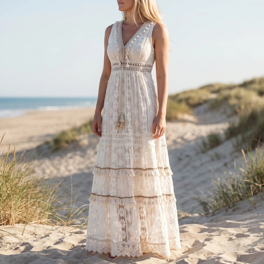 Women's Boho Maxi Dress - V Neck Summer Sundress