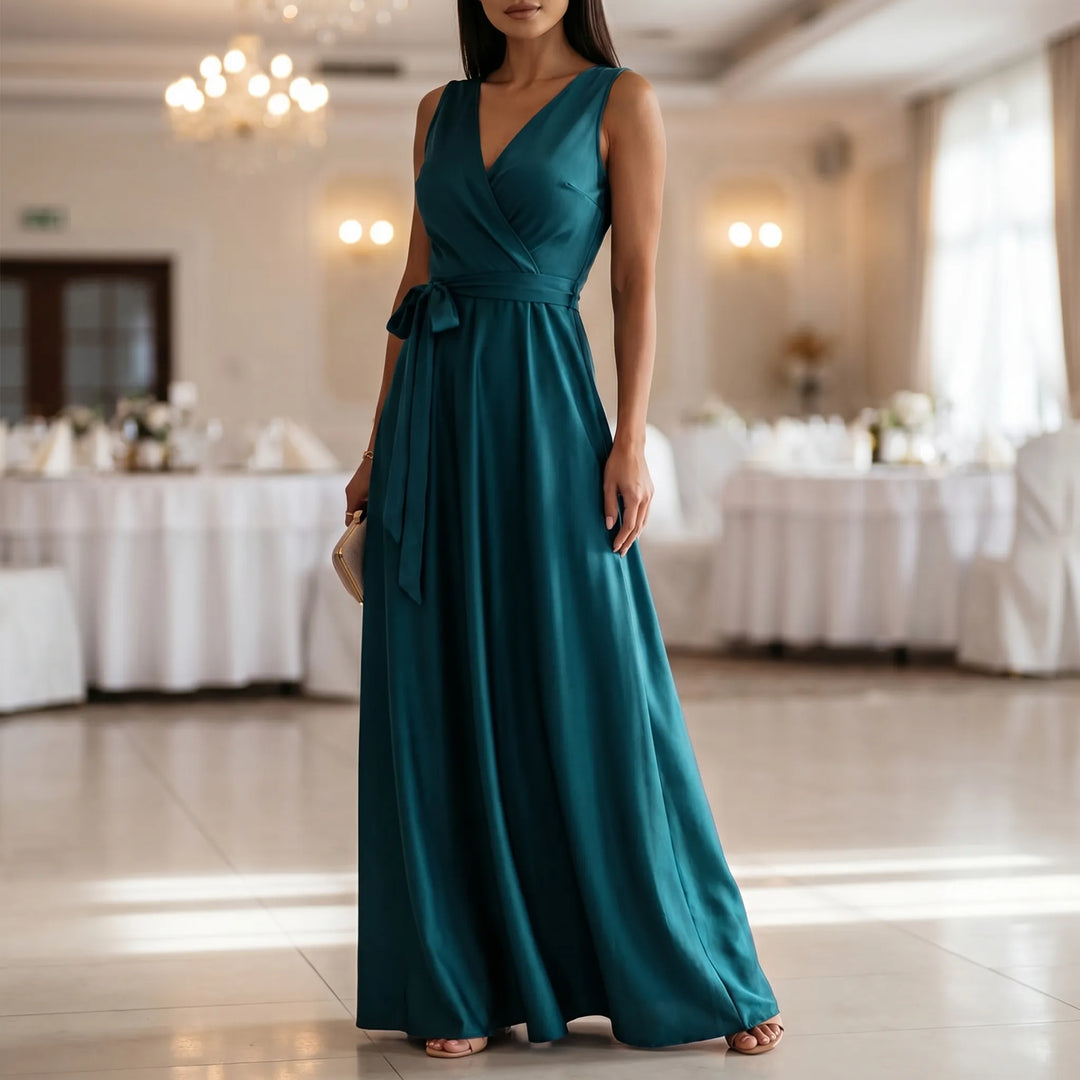 Women's Wrap Maxi Dress - Sleeveless for Wedding Guest