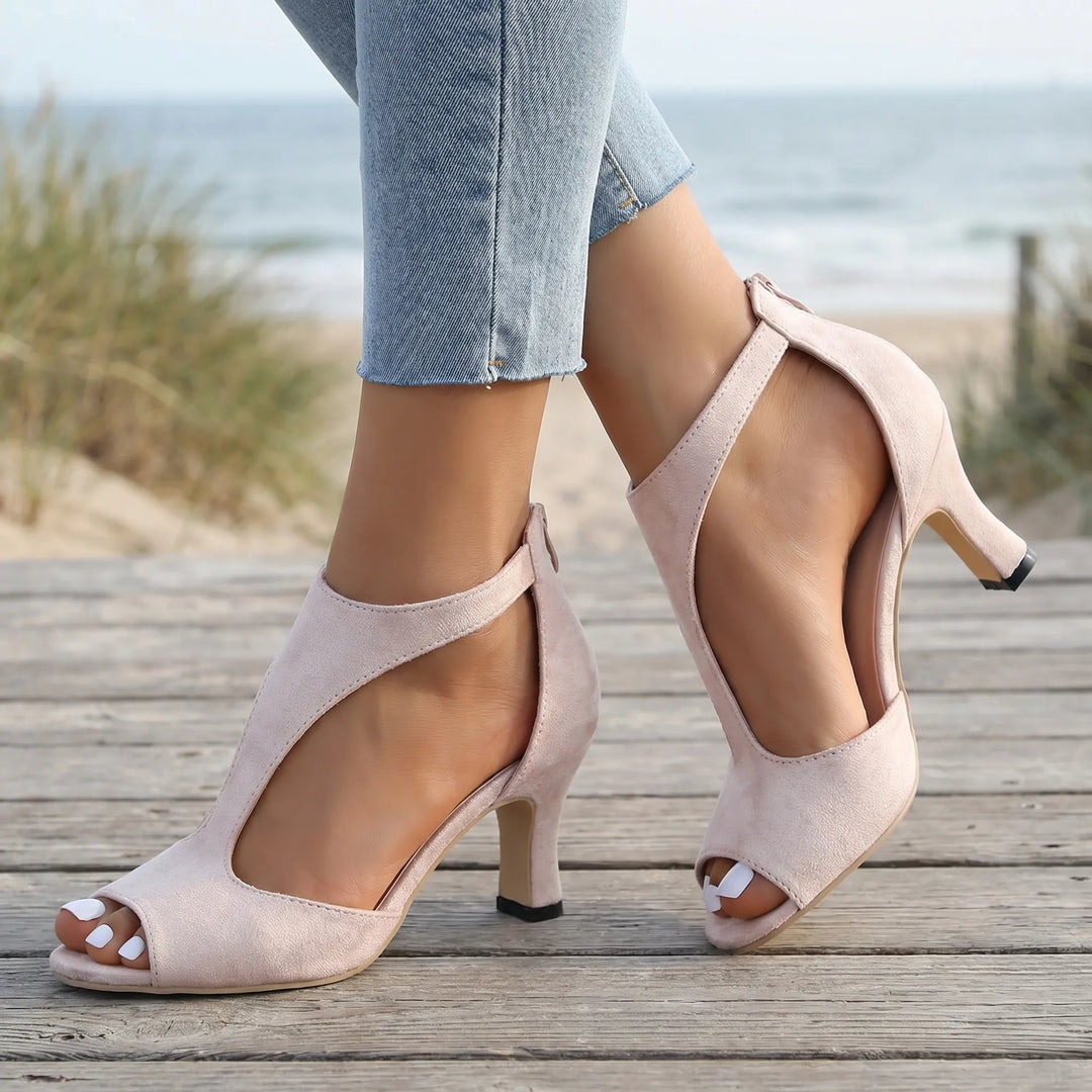 Women's Peep Toe Heels - Cutout Sandals for Summer