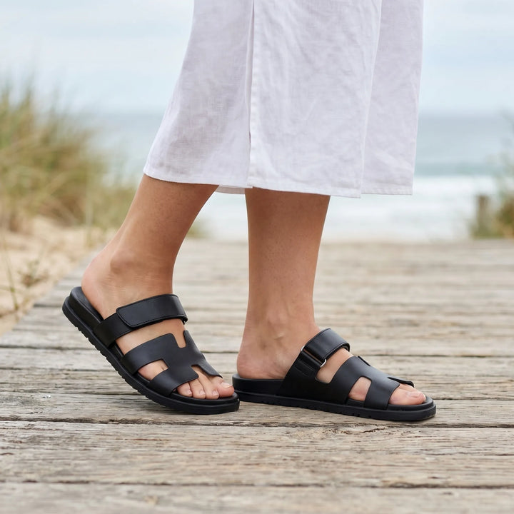 Women's Summer Slide Sandals - Adjustable Strap Flat Casual Open Toe