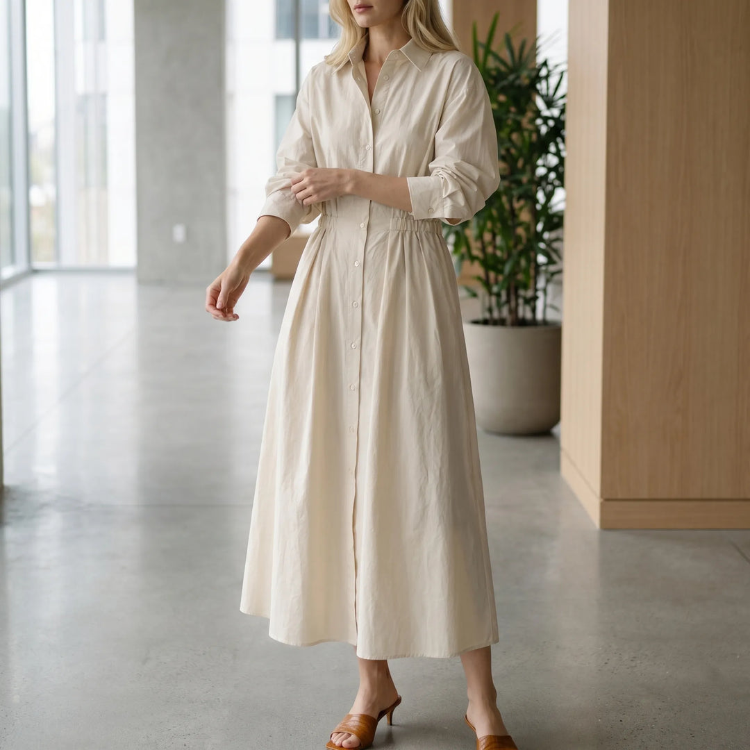 Women's Shirt Maxi Dress - Collared A Line with Belt