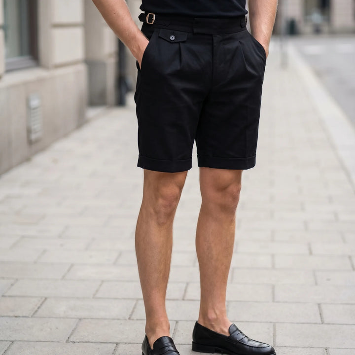 Men's Tailored Pleated Shorts - Summer Slim Fit with Cuffs