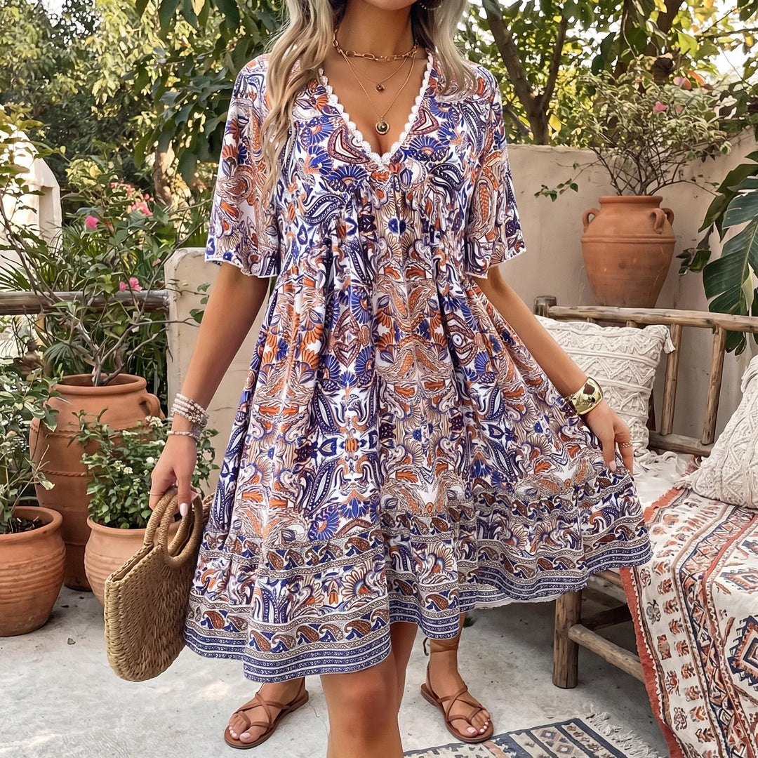 Women's Boho Mini Dress - Paisley Summer Sundress