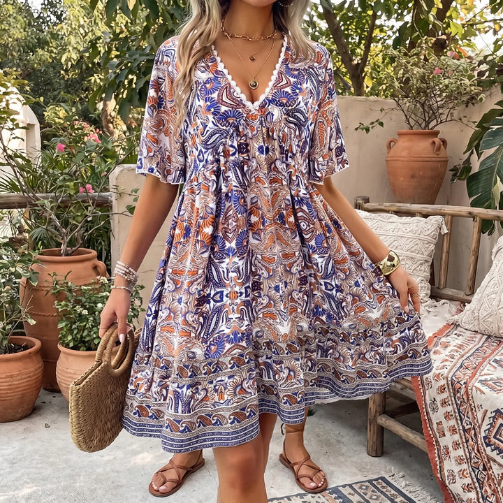 Women's Boho Mini Dress - Paisley Summer Sundress