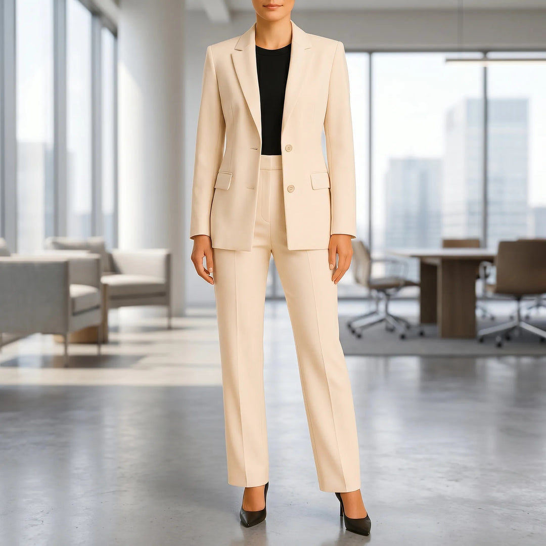 Women's 2 Piece Suit Set - Tailored Blazer and Pleated Pants