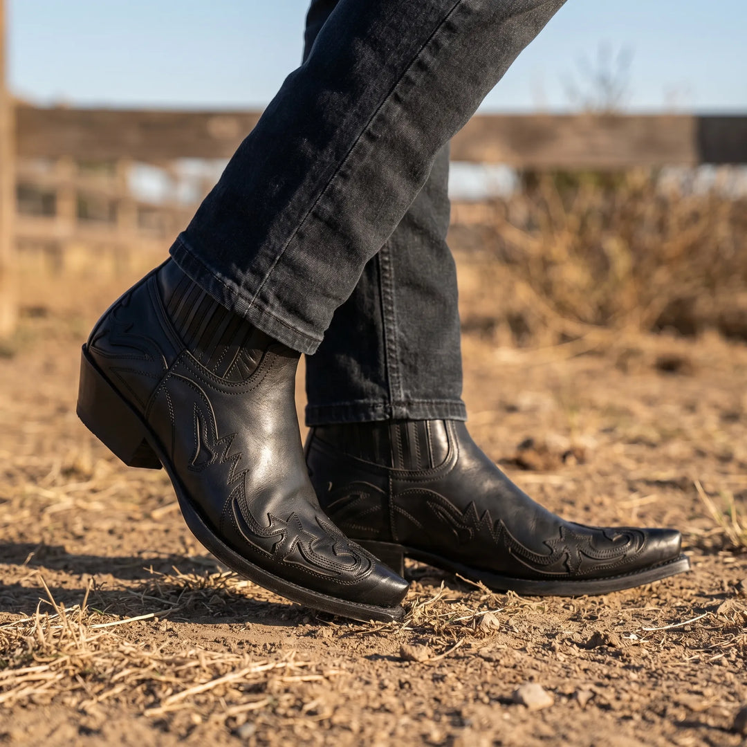 Men's Western Cowboy Boots - Pointed Toe with Stacked Heel