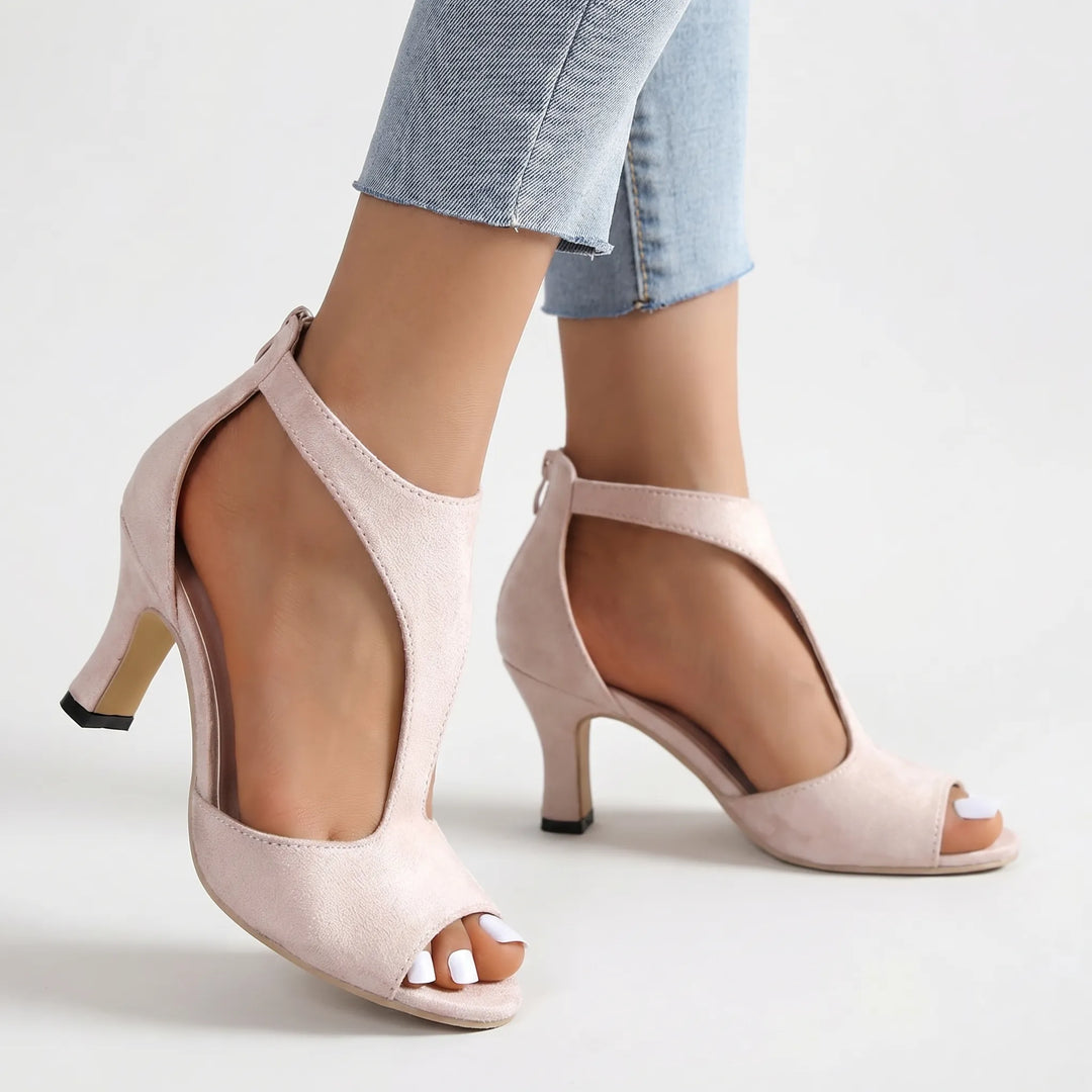 Women's Peep Toe Heels - Cutout Sandals for Summer