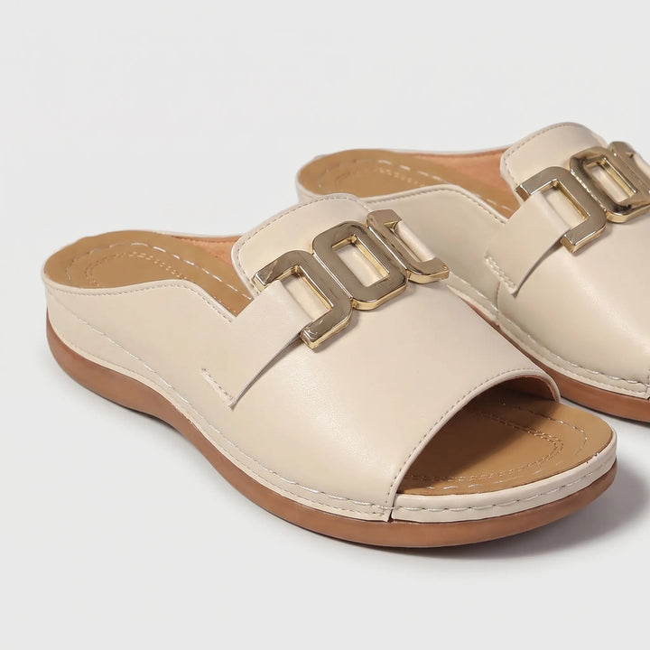 Women's Platform Slide Sandals - Open Toe with Chain Detail