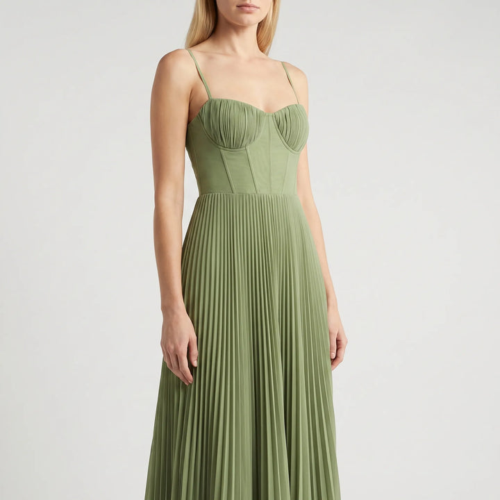 Women's Pleated Maxi Dress - Strappy A Line for Evening