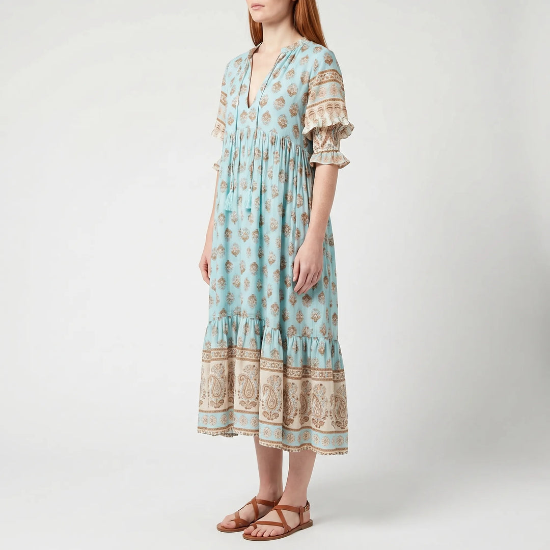 Women's Summer Printed Midi Dress - Boho Casual V Neck Loose Fit