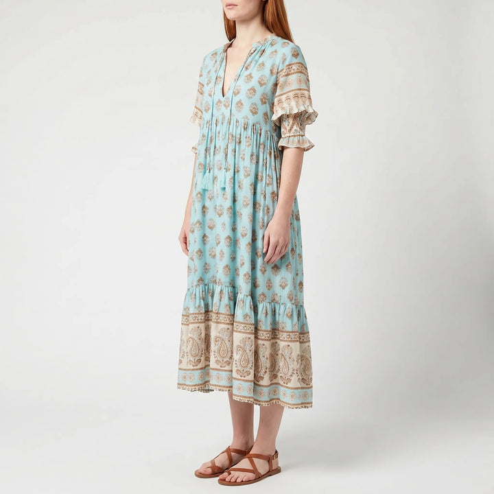 Women's Summer Printed Midi Dress - Boho Casual V Neck Loose Fit