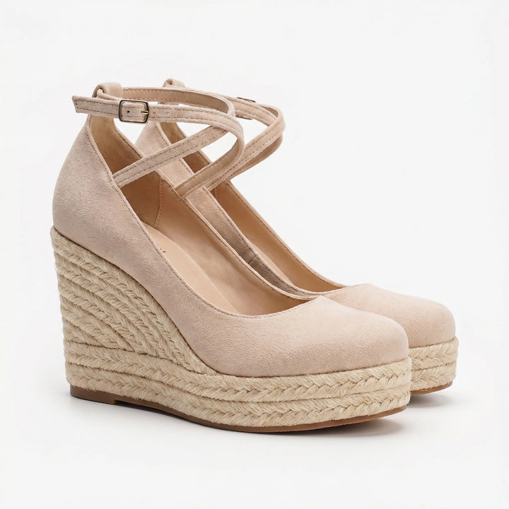 Women's Espadrille Wedge Heels - Closed Toe with Cross Strap