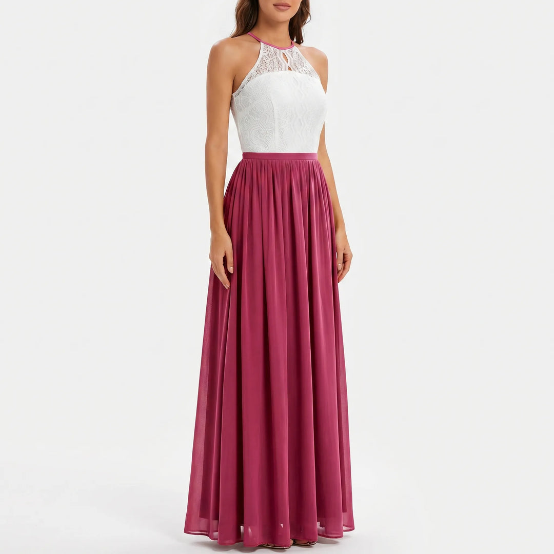 Women's Halter Maxi Dress - Open Back for Wedding Guest
