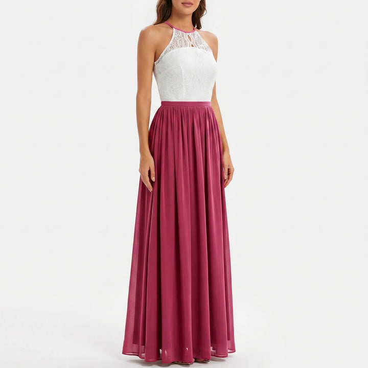 Women's Halter Maxi Dress - Open Back for Wedding Guest