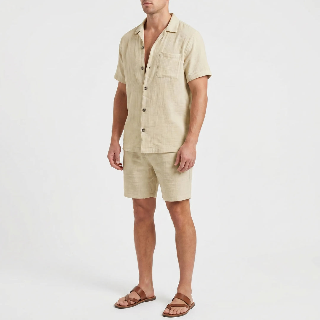 Men's 2 Piece Linen Set - Summer Shirt and Shorts for Beach