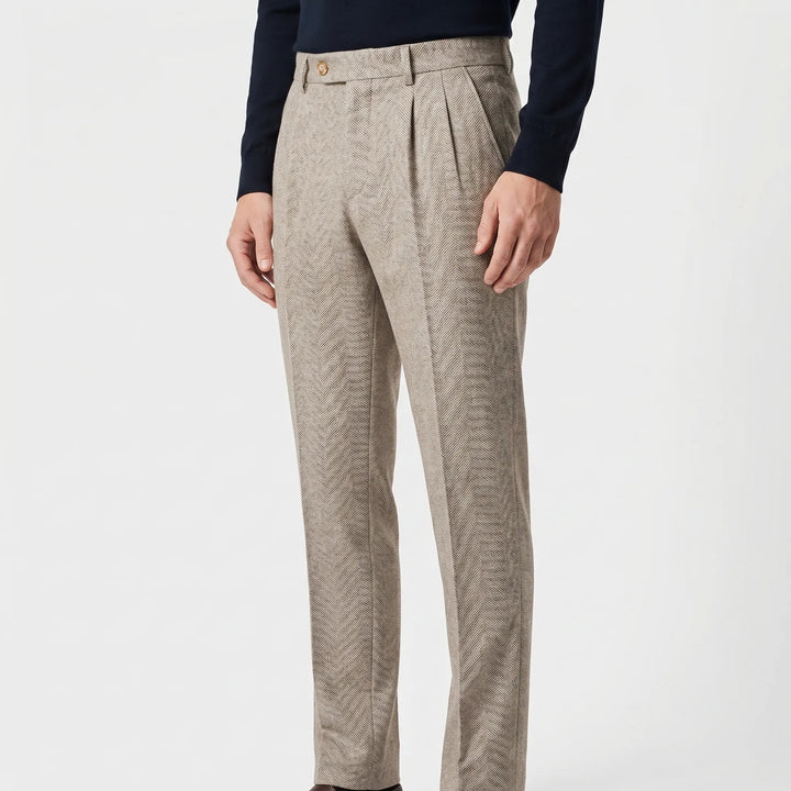 Men's High Waist Pleated Trousers - Slim Tapered Pants