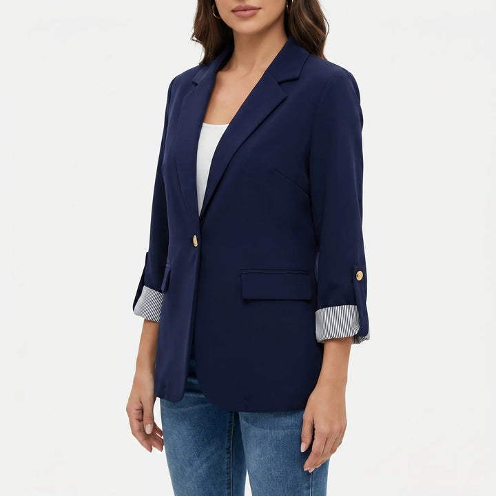 Women's Open Front Blazer - Casual Work Jacket with Roll Sleeves