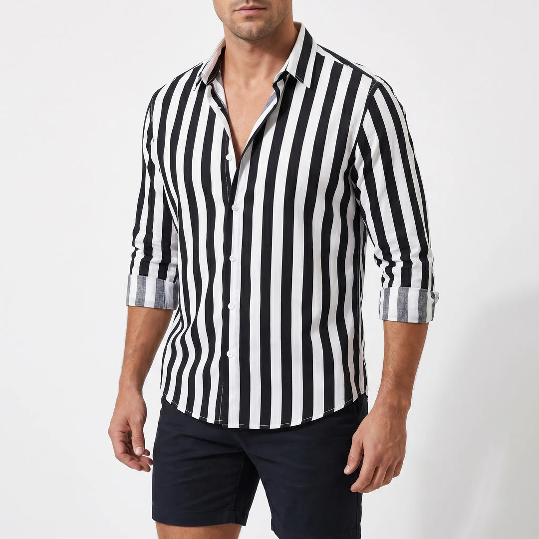 Men's Striped Long Sleeve Shirt - Casual Summer Button Down