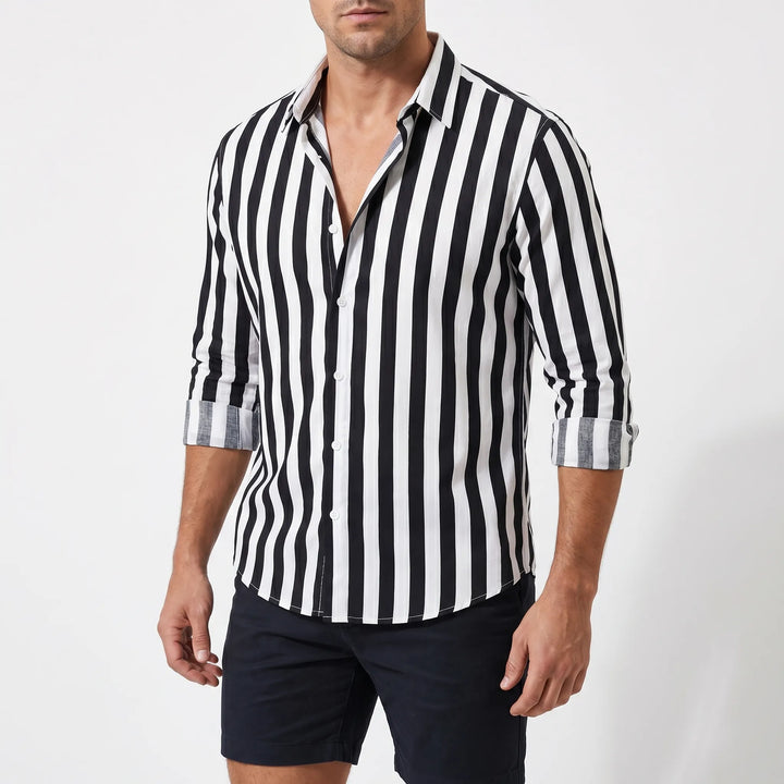Men's Striped Long Sleeve Shirt - Casual Summer Button Down