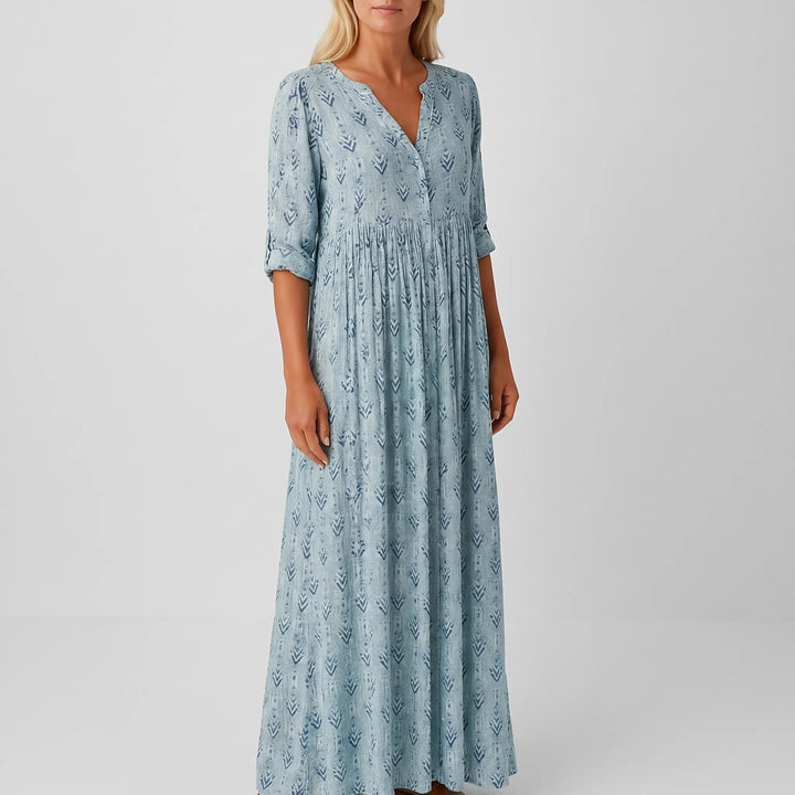 Women's Printed Maxi Dress - Boho Long Sleeve for Summer