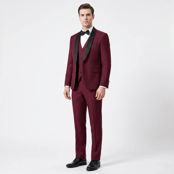 Men's 3 Piece Tuxedo Suit - Slim Fit Blazer Vest and Pants