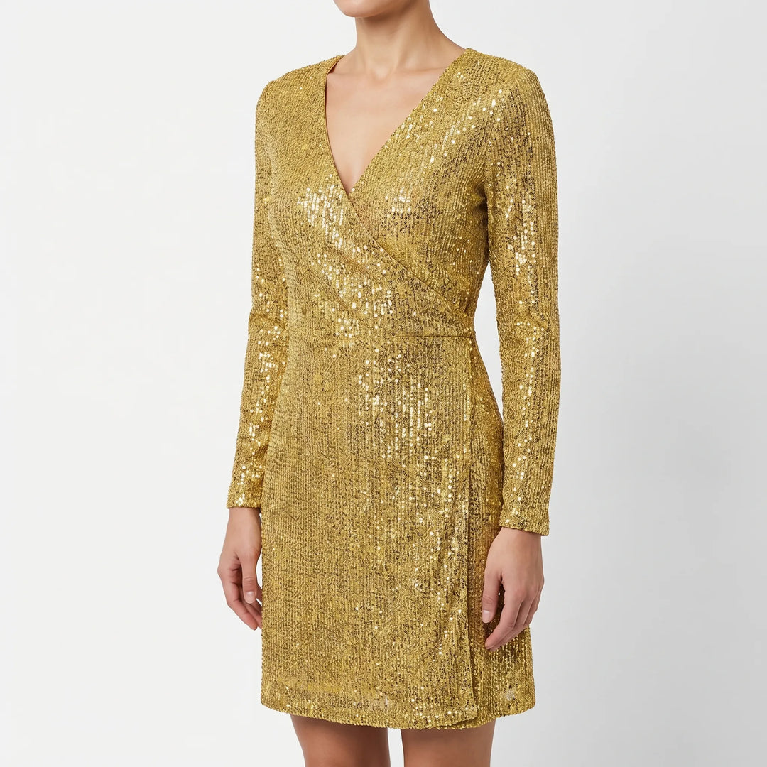 Women's Sparkle Wrap Dress - V Neck with Long Sleeve