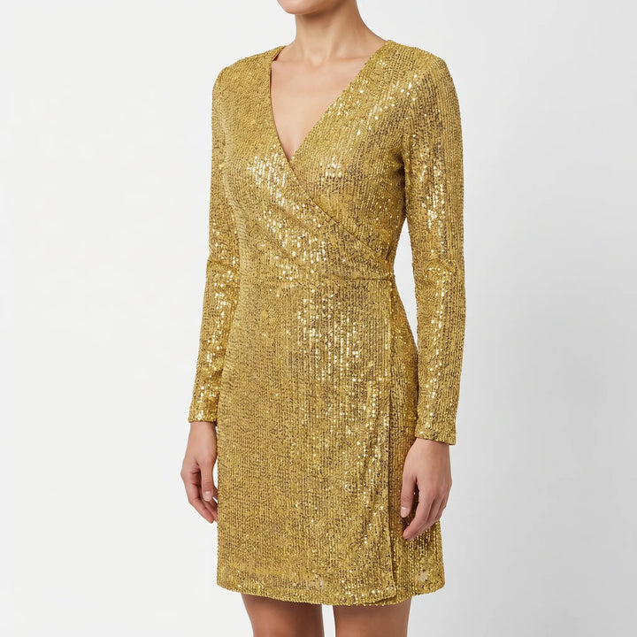 Women's Sparkle Wrap Dress - V Neck with Long Sleeve