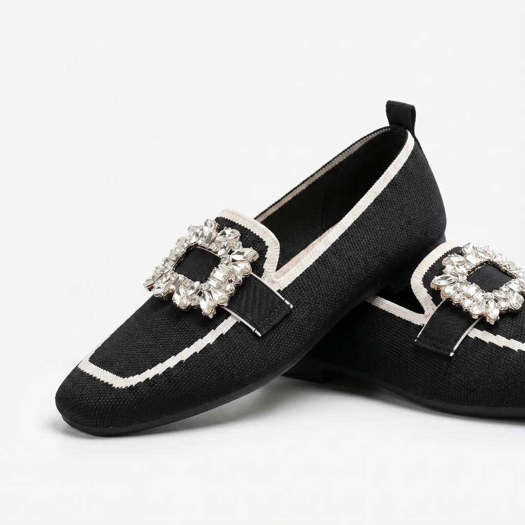 Women's Elegant Slip On Loafers - Square Toe with Buckle Detail