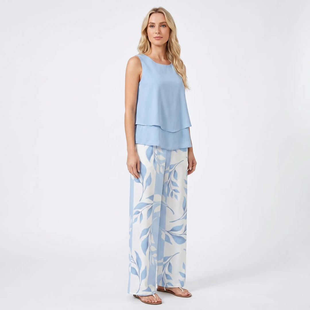 Women's Top and Wide Leg Pants Set - 2 Piece Outfit for Summer