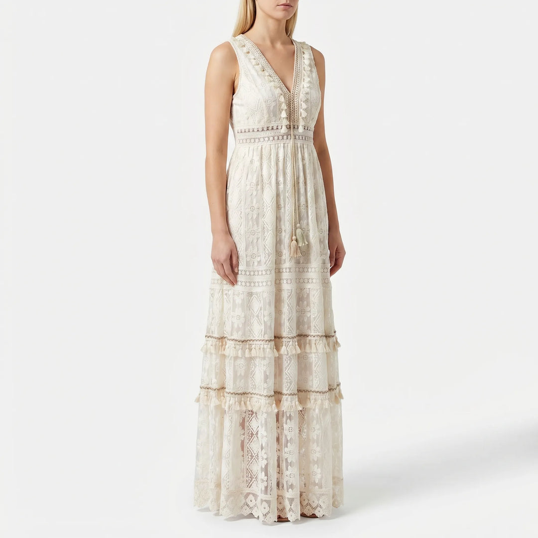 Women's Boho Maxi Dress - V Neck Summer Sundress