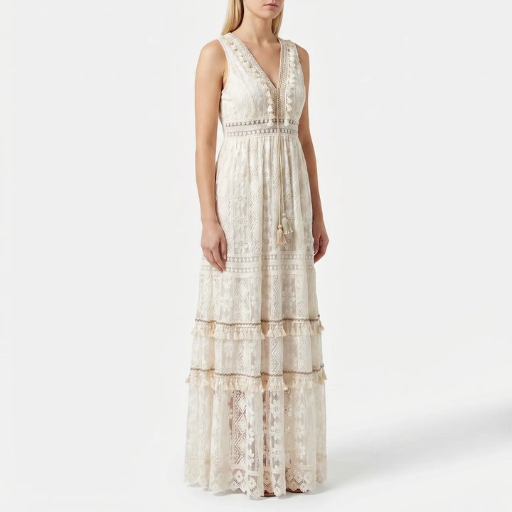 Women's Boho Maxi Dress - V Neck Summer Sundress