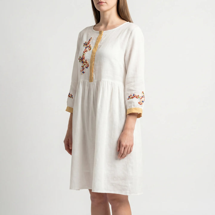 Women's Embroidered Boho Midi Dress - Casual Summer Sundress