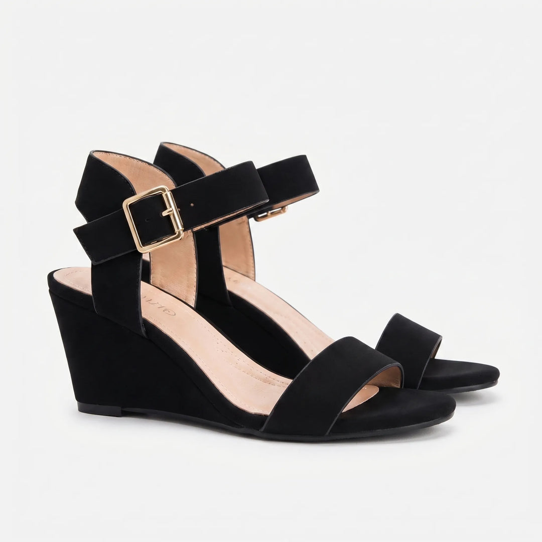 Women's Wedge Sandals - Open Toe with Ankle Strap for Summer
