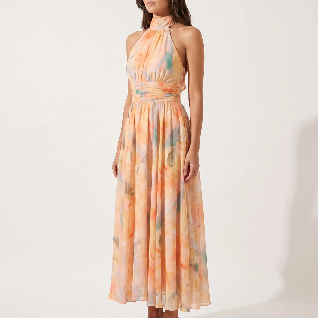 Women's Floral Maxi Dress - Halter Neck for Summer