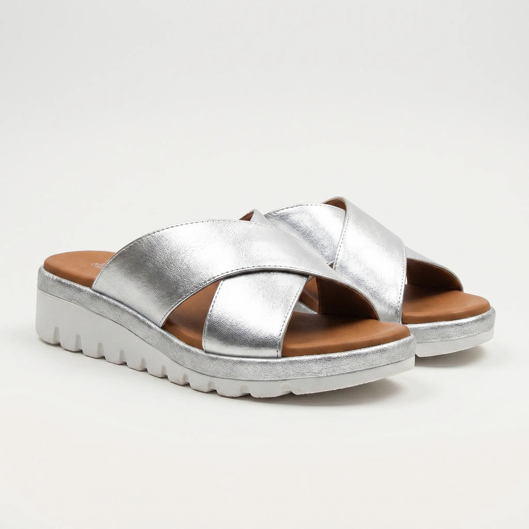 Women's Platform Slide Sandals - Open Toe with Crossover Strap