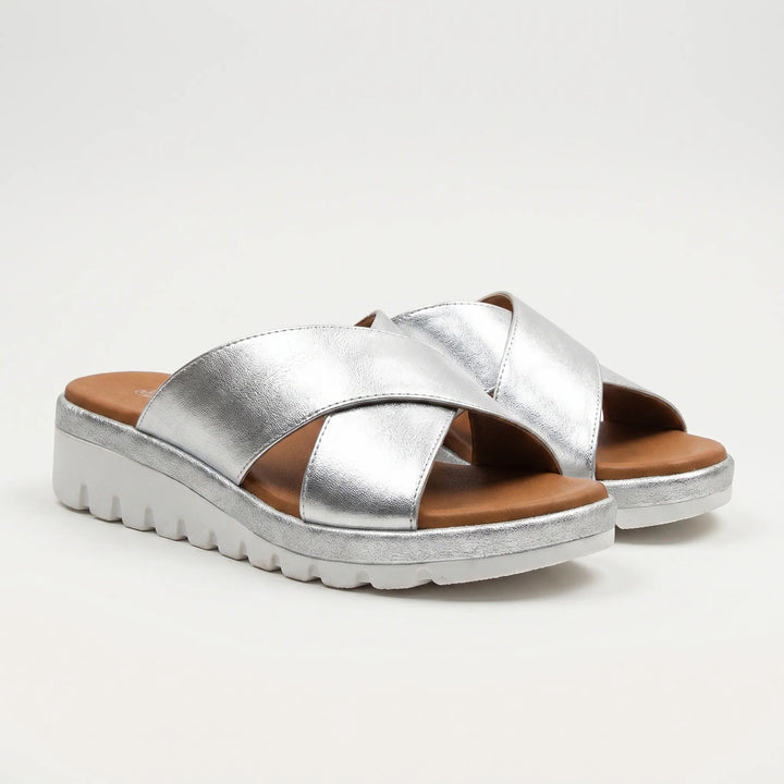 Women's Platform Slide Sandals - Open Toe with Crossover Strap