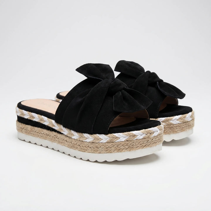 Women's Platform Slide Sandals - Bow Detail for Summer