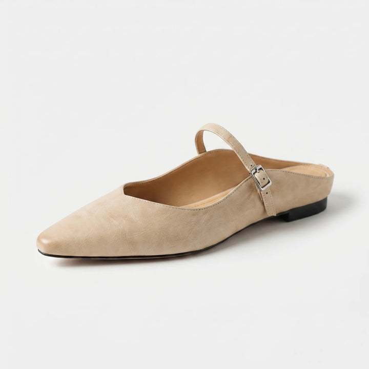 Women's Leather Mules - Pointed Toe with Mary Jane Strap