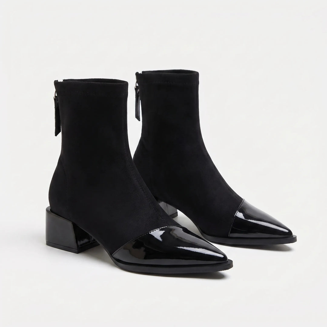 Women's Pointed Toe Ankle Boots - Block Heel with Back Zip