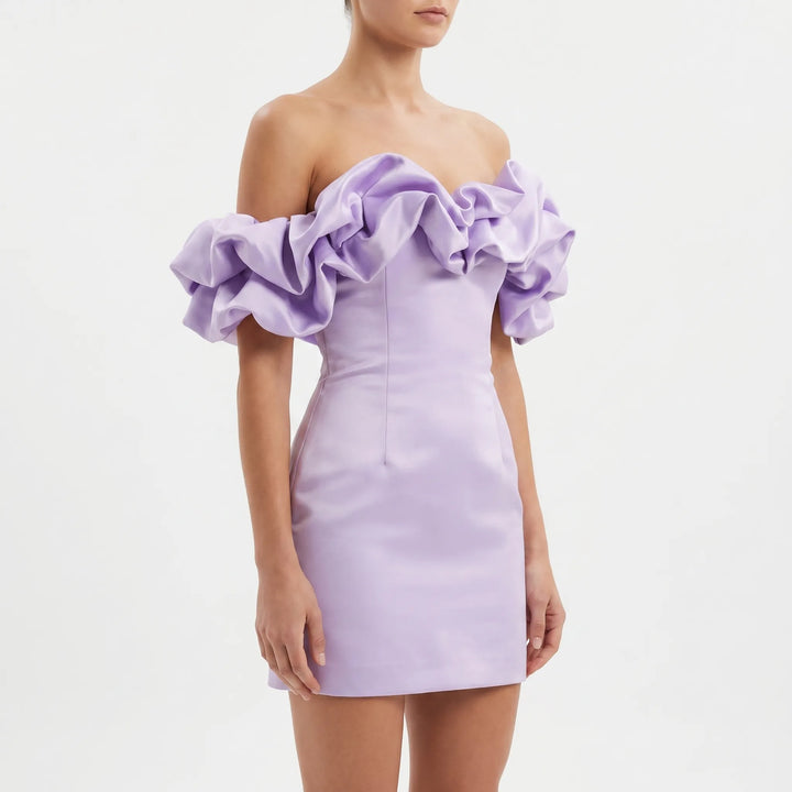Women's Off Shoulder Mini Dress - Ruffle Detail for Wedding Guest