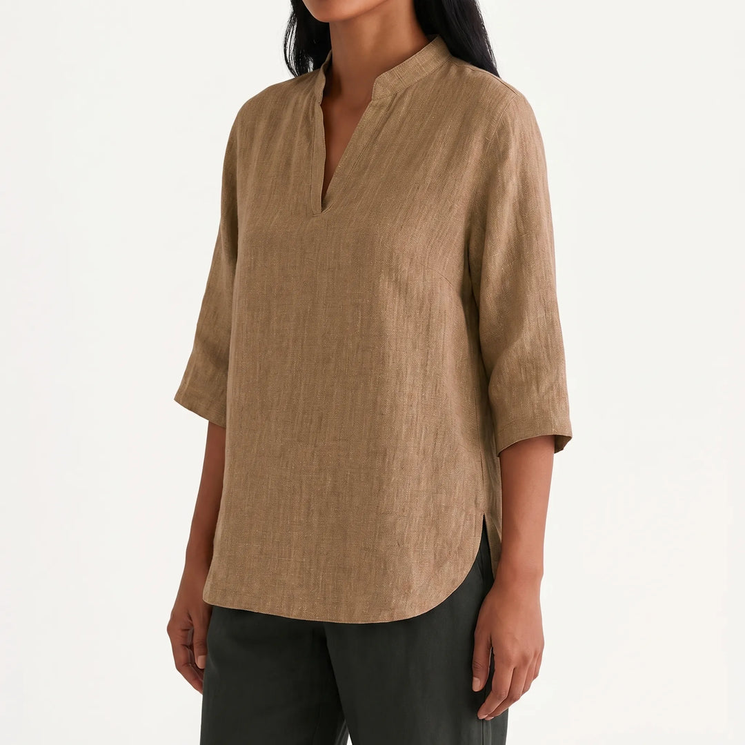 Women's Linen Tunic Top - Summer Casual V Neck Relaxed Fit