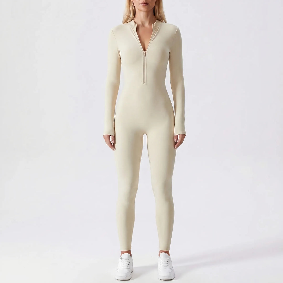 Women's Bodycon Jumpsuit - Zip Up with Long Sleeve