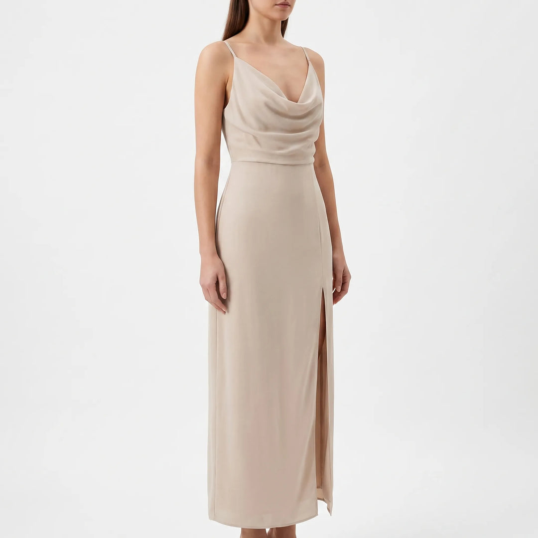 Women's Cowl Neck Maxi Dress - High Slit for Occasions