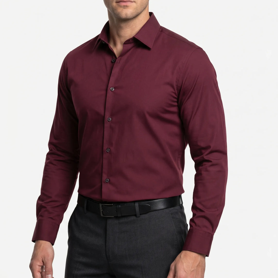 Men's Slim Fit Button Up Shirt - Smart Long Sleeve for Work