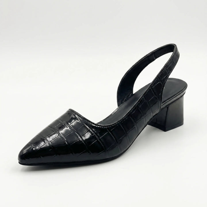 Women's Slingback Block Heels - Pointed Toe with Embossed Detail