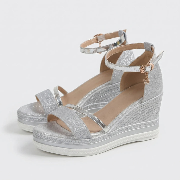 Women's Wedge Espadrille Sandals - Open Toe with Ankle Strap