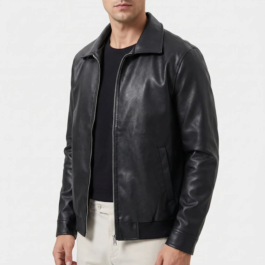 Men's Leather Bomber Jacket - Oversized with Zip Up