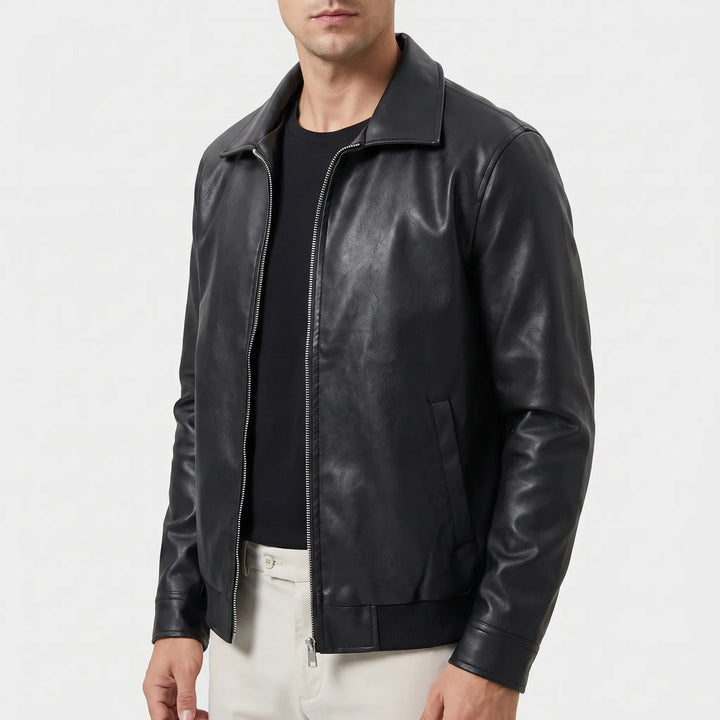 Men's Leather Bomber Jacket - Oversized with Zip Up