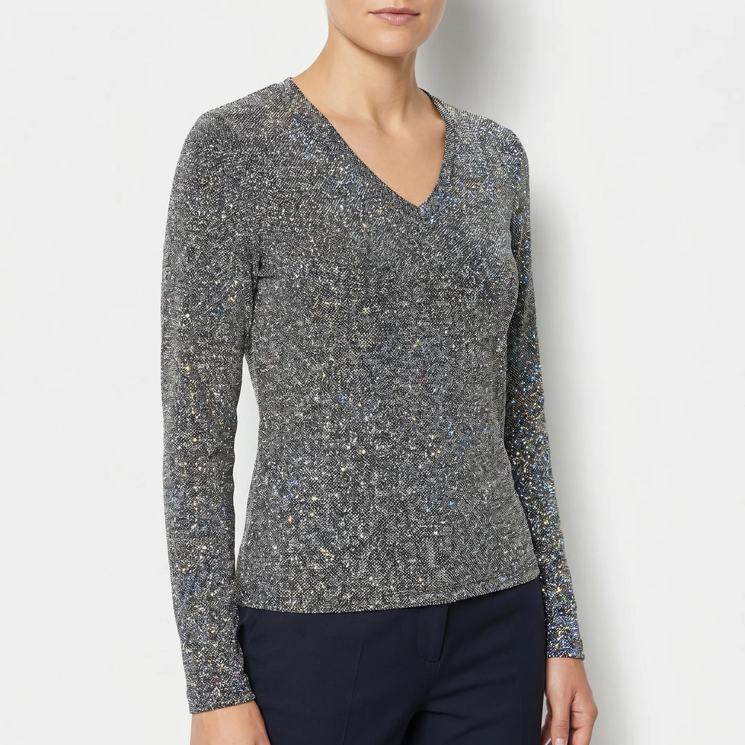 Women's Sparkle V Neck Top - Long Sleeve for Occasions
